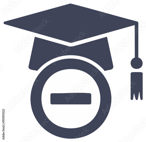 Remove education icon with graduation cap and minus symbol for dropout or degree cancellation concept