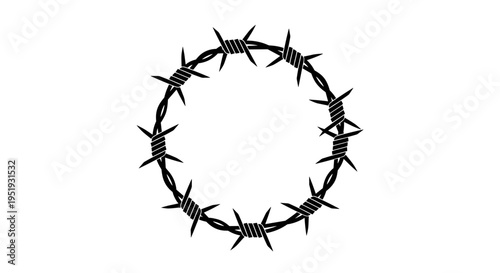 Barbed wire circle with sharp spikes.