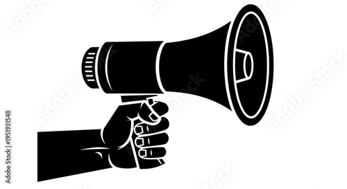 Hand holding a loudspeaker firmly outside.