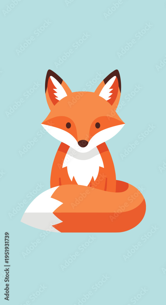 Fototapeta premium Cute Cartoon Fox Sitting Alone.