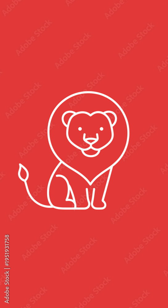 Fototapeta premium Lion Outline Drawing White Line Art.