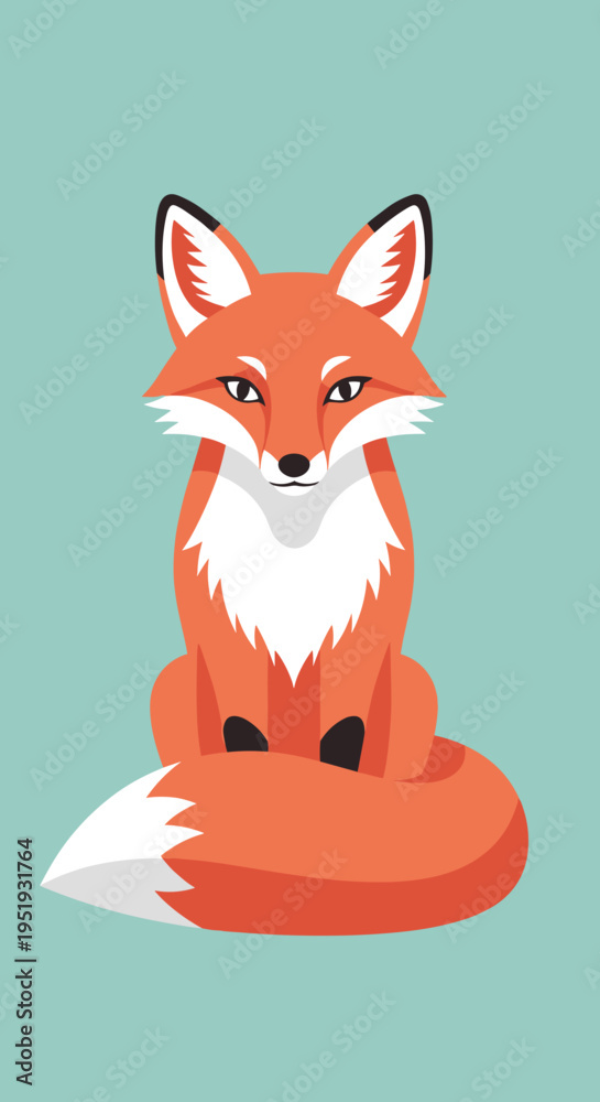 Obraz premium Cute cartoon red fox sitting down.