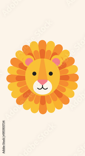 Cartoon lion face with mane.