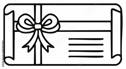 Illustrated gift voucher with bow, scroll, coupon vector template