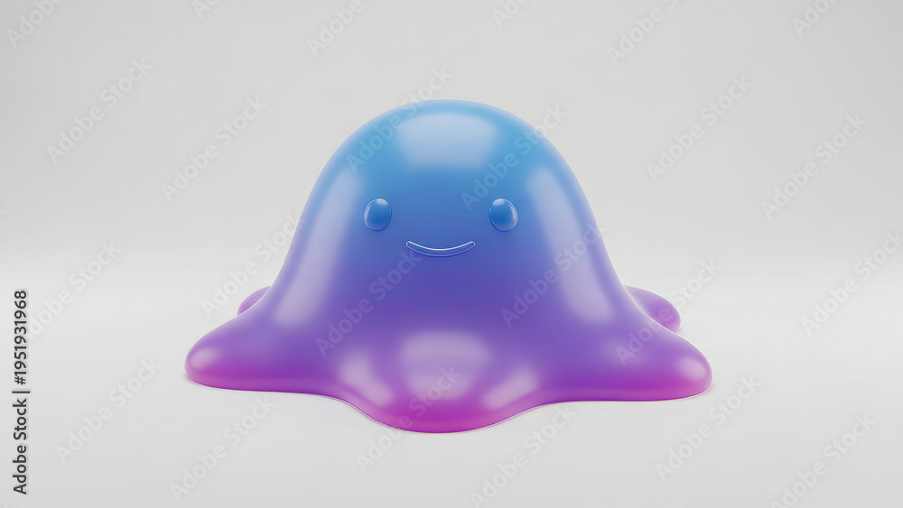 Fototapeta premium A colorful cartoon blob with a smiling face on a plain background