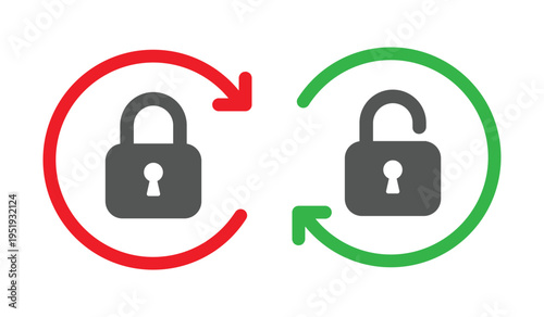 Lock and Unlock Icons with Arrows – Security Access Control Symbols