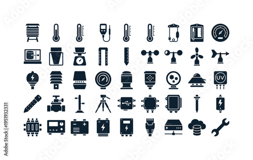 Residential climate monitoring equipment featuring Stevenson screen shelter, thermometer glass tube, mercury thermometer scale,
