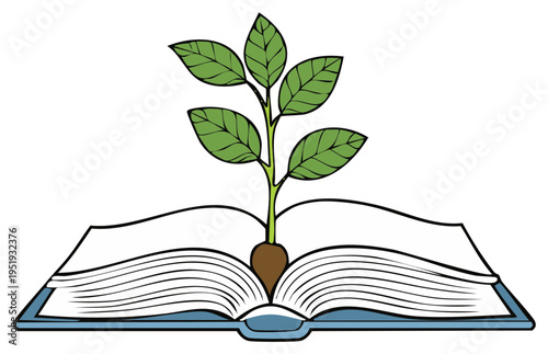 Green Plant Sprouting from an Open Book symbolizing knowledge growth and learning