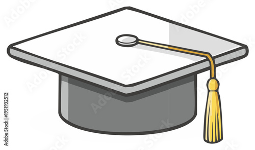 Cartoon illustration of a graduation mortarboard cap with a yellow tassel.