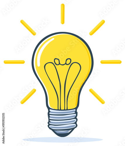 Shining yellow light bulb cartoon illustration symbolizing a bright idea inspiration and creativity