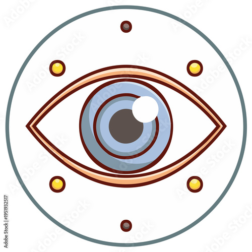 Stylized Eye Symbol Surrounded by Dots and a Circle Outline