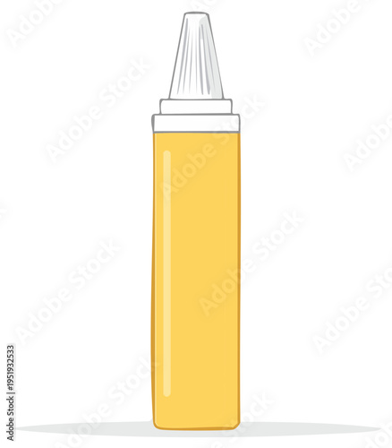 Cartoon mustard bottle illustration for condiments and food preparation.