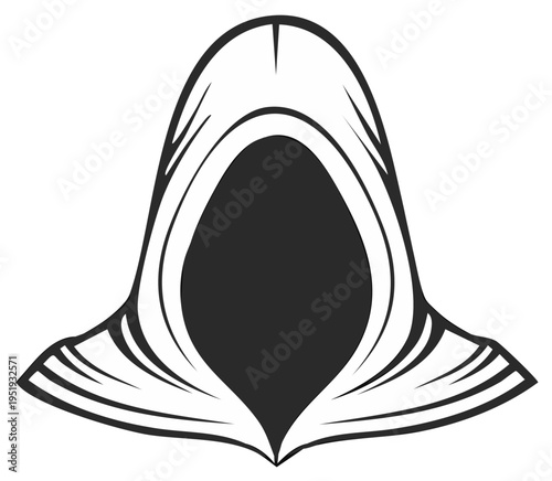 Mysterious hooded figure face obscured by shadow graphic symbol