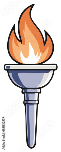 Classic torch with bright orange flame and metallic handle graphic
