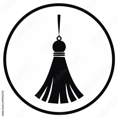 Elegant Black Tassel Icon Design in Circle, Ornamental Decoration Symbol, Luxury Decoration