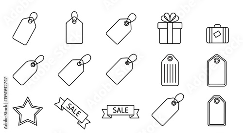 With a collection of tags, gift box and luggage, it becomes apparent that the linear graphics may represent shopping, discounts and promotions, adding a touch of organization and flair to any