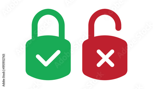 Secure and Insecure Padlock Icons – Security Approval and Denial Symbols