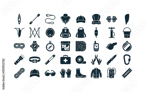 Sea kayak touring equipment including touring kayak boat, double blade paddle, paddle leash cord, spray skirt cover, cockpit cover