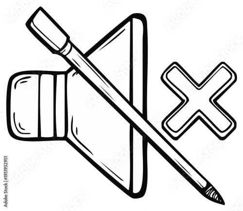 Hand Drawn Mute Speaker Icon with Cross Symbol Indicating Silence or No Sound