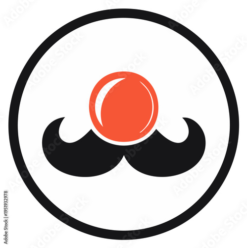 Whimsical Clown Face Icon with Red Nose and Black Mustache in Circle Frame