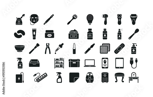 Skincare treatment accessories featuring facial steamer device, LED therapy mask device, microdermabrasion tool, dermaroller