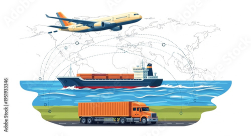 Airplane Ship Truck Transportation Logistics.
