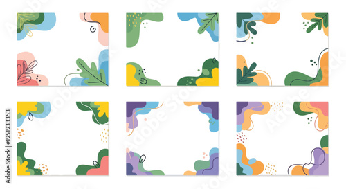 Colorful corner compositions featuring nature-inspired shapes and vibrant hues create an attractive assortment, perfect for adding a playful and artistic touch to various creative projects