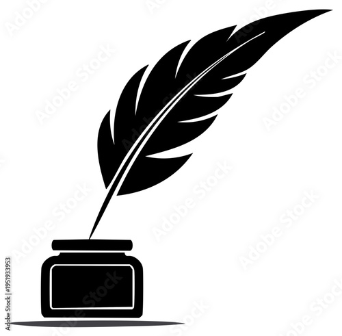 Quill Pen and Inkwell Illustration Writing Instrument Communication Vector