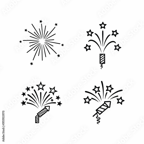 A festive collection of graphical firecracker representations captures the joyous spirit of celebrations and special events, perfect for adding a touch of celebratory flair to your design