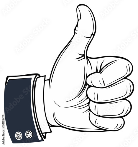 Cartoon Hand with Thumbs Up Gesture in a Suit, Approval and Success Illustration