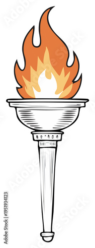 Iconic torch with blazing fire symbolizing competition victory and achievement