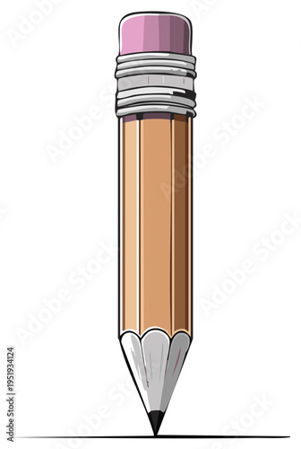 Classic yellow pencil with eraser drawing a straight line illustration