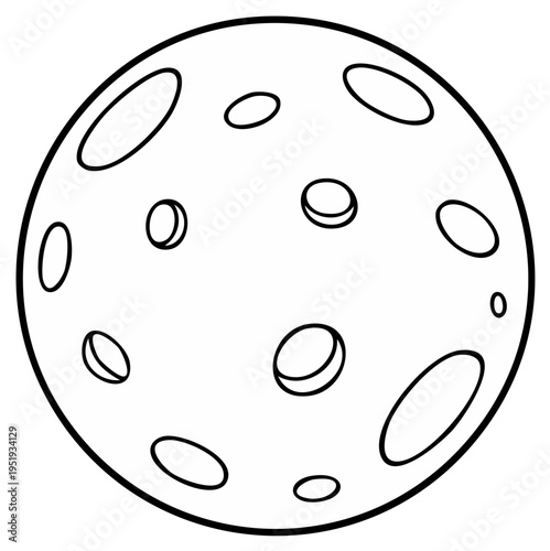 Full moon in space illustration with craters in outline for educational purposes