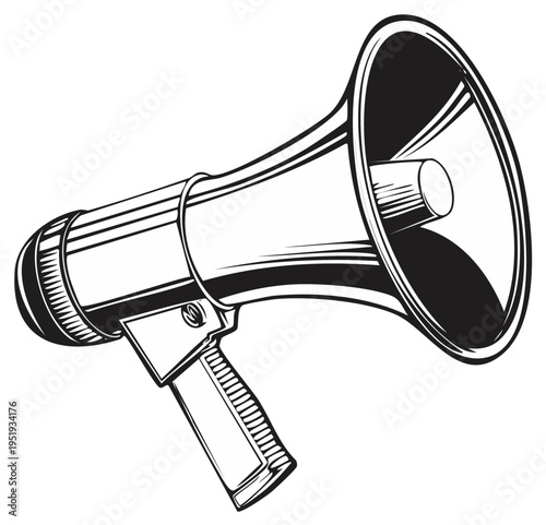 Loudspeaker Illustration Handheld Megaphone Communication Tool Black and White Design Amplifier Announcer Speaking Device Icon Alert