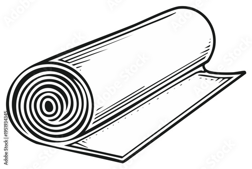 Rolled Up Yoga Mat Illustration Fitness Exercise Equipment Outline Graphic