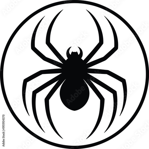 Black spider silhouette icon inside a circle