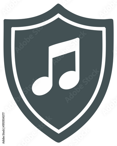 Musical note inside a shield icon representing audio protection and content security