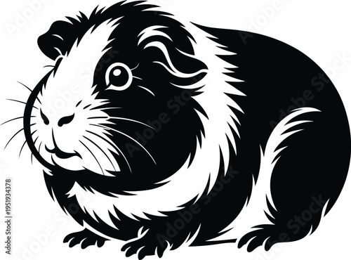 Black and white silhouette illustration of a cute guinea pig