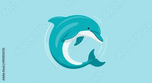 Teal colored dolphin jumping illustration.