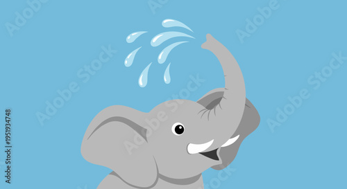 Gray cartoon elephant spraying water.
