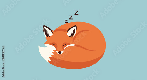 Sleeping Cartoon Fox Closeup Face.