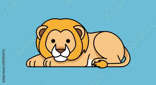 Cartoon lion lying on ground.