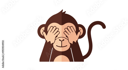 Monkey covering its face with hands.