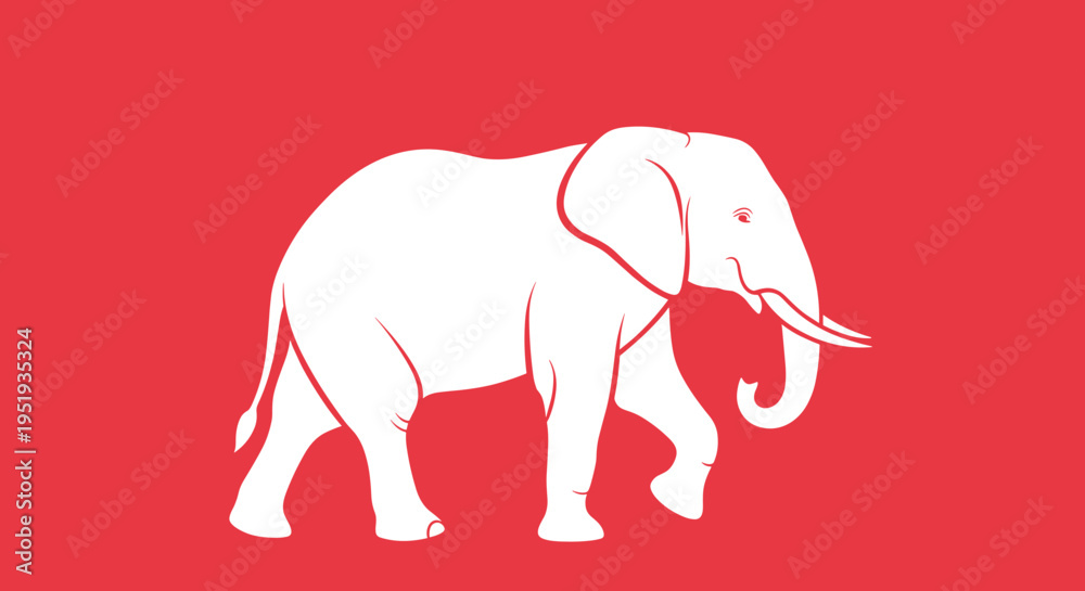 Fototapeta premium White elephant walking on red background.
