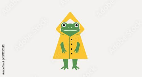 Frog wearing a yellow raincoat standing.