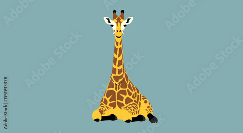 Cartoon giraffe sitting on ground.