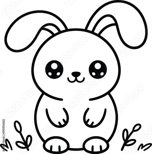 Cute kawaii bunny rabbit line art drawing for coloring page