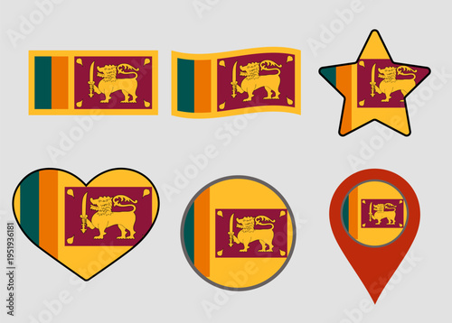 sri lanka flag set vector
Vector set of flags in various shapes round, star, wavy, heart