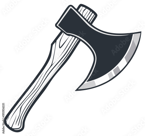 Stylized Illustration of a Classic Wood Handle Axe Head Blade