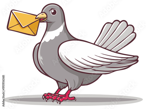 Cartoon Pigeon Carrying Envelope: Bird Delivering Mail Post Communication
